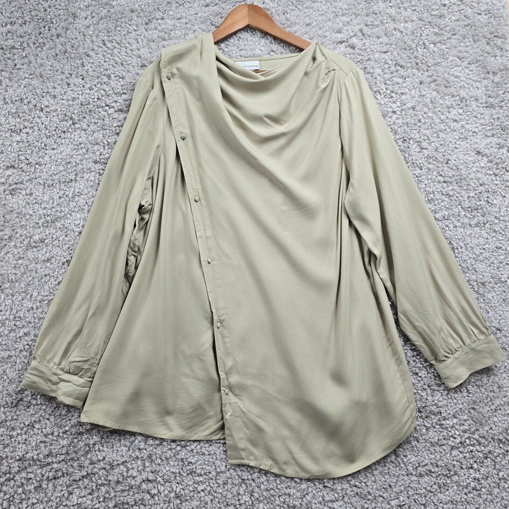 Soft Surroundings Blouse Womens 1X Beige Asymmetric Button Cowl Neck Lagenlook